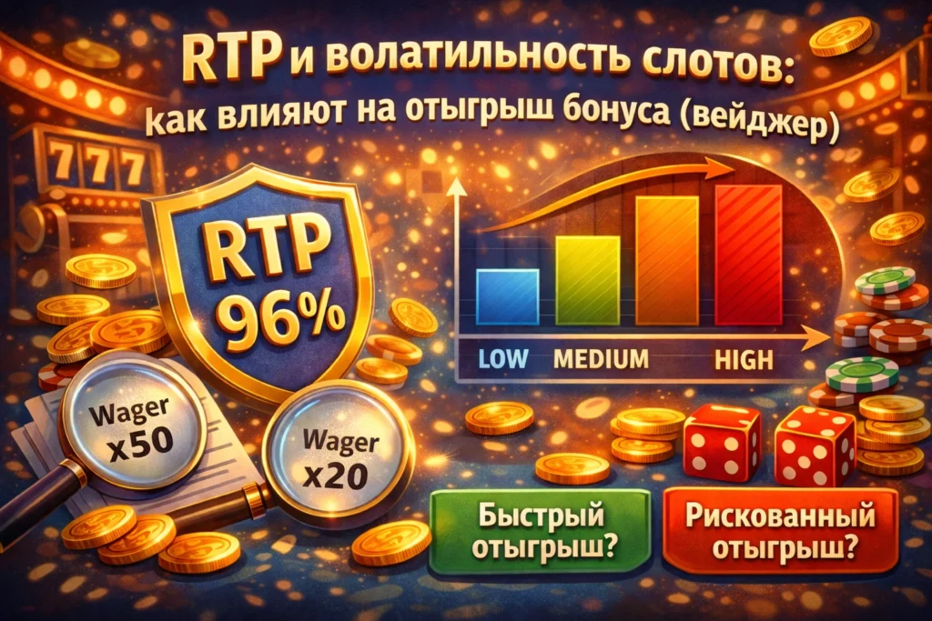 RTP и волатильность игровых слотов — визуальная схема влияния этих параметров на отыгрыш бонуса и вейджер в казино
